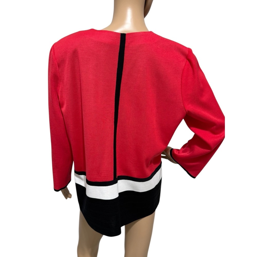 Misook Colorblock Knit Jacket Cardigan Shoulder Pads Hook Eye Size L - Picture 3 of 10
